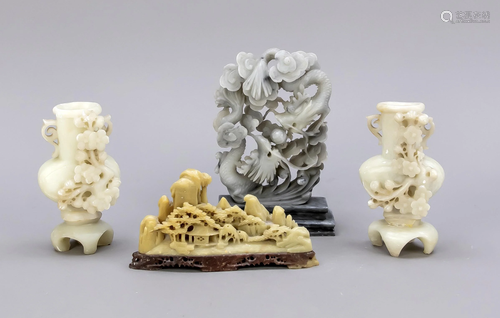 4 soapstone carvings, China,