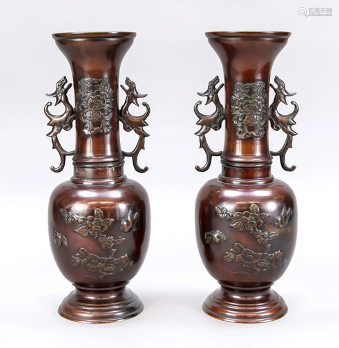 Pair of bronze vases, Japan,