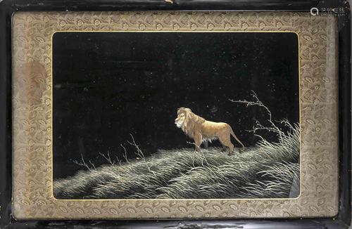 Embroidery picture with lion