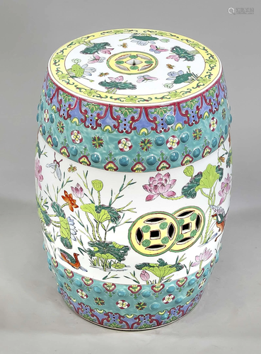 Famille Rose garden stool, C