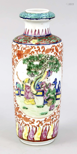 Famille Rose rouleau vase, C