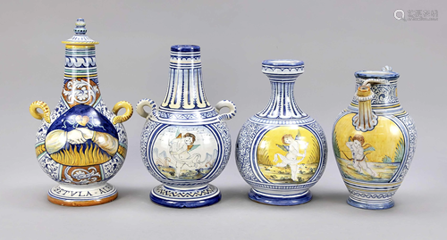 Four bottles, Deruta, Italy, 20th c.