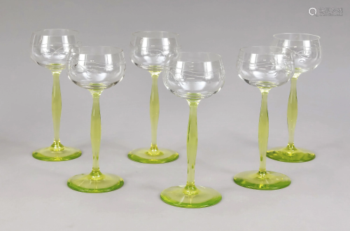 Six Art Nouveau wine glasses, c. 190