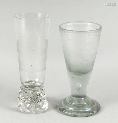 Two footed glasses, 19th/20th c., 1x