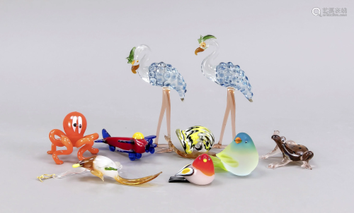 Set of nine glass animals and object