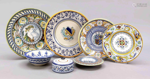 Seven pieces of ceramics, Italy, 20t