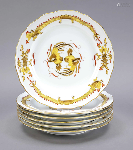 Six flat plates, Meissen, mark 1850-