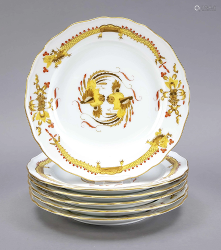 Six flat plates, Meissen, mark 1850-