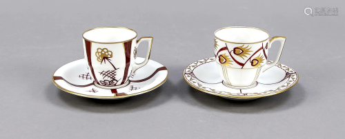 Two demitasse cups with saucers, Sch