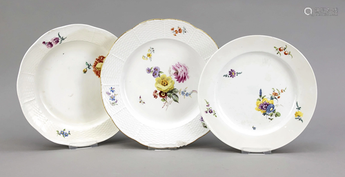 Three plates, Meissen, plate with fl