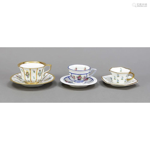 Three cups with saucers, 20th centur