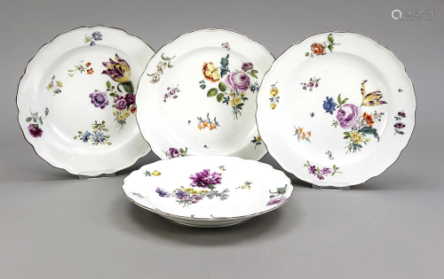Four shallow plates, Meissen, 18th c