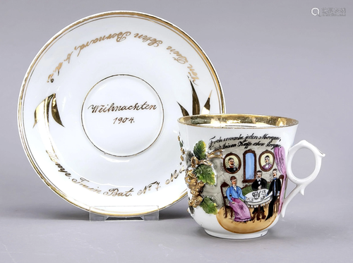 Militaria cup with saucer, around 19