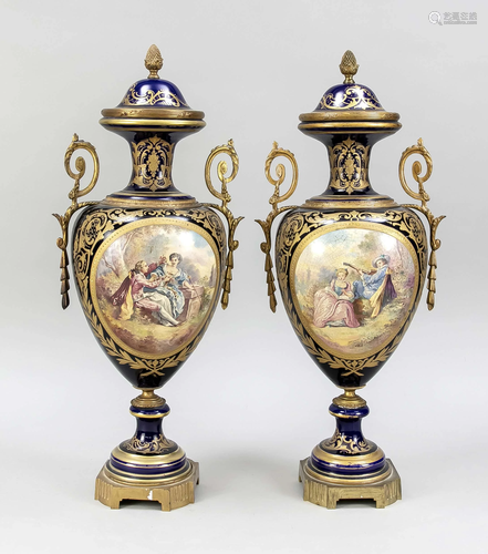 Pair of lidded vases in Sevres style