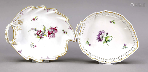 Two leaf bowls, KPM Berlin, marks 19