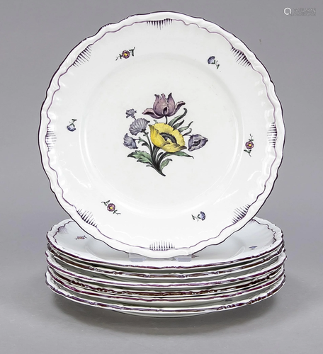 Seven faience plates, RÃ¶rstrand, Swe