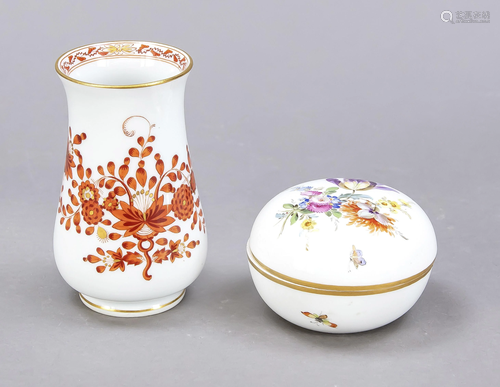 Covered box and vase, Meissen, small