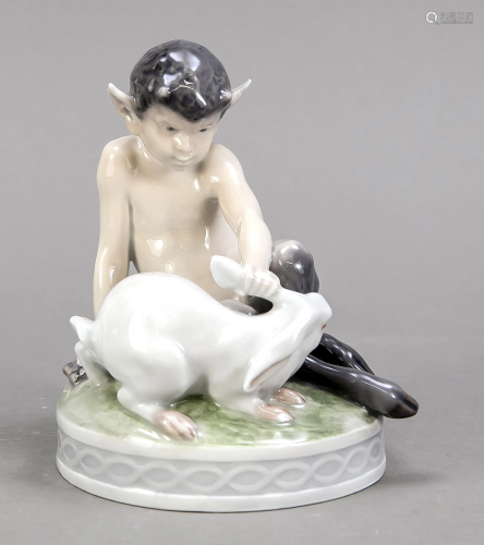 Young faun, pulling a rabbit by the
