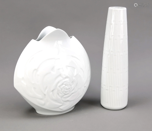 Two modern vases, Meissen, white, fl