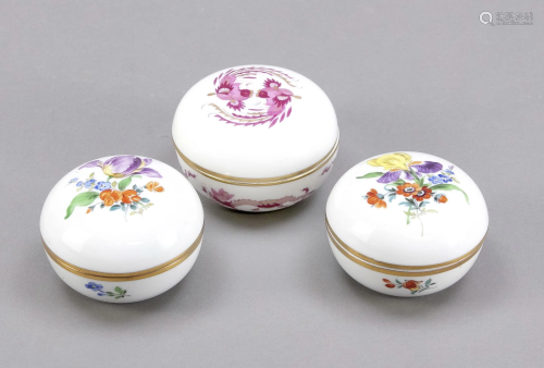 Three lidded boxes, meissen, 1950-70