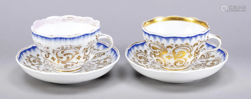 Two historicism cups with saucer, KP