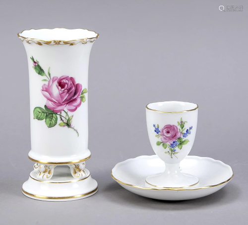 Vase and egg cup, Meissen, stove vas