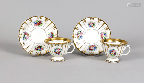 Two historicism cups with saucers, K