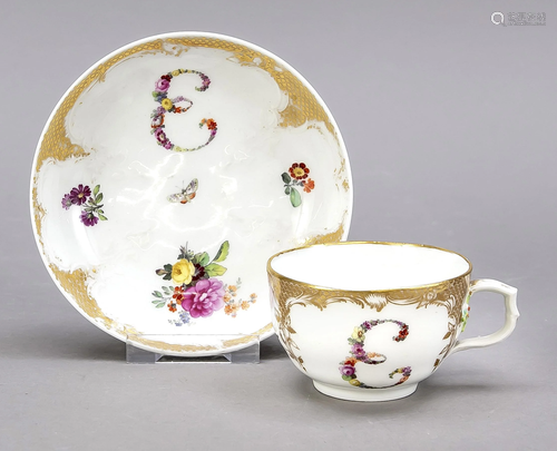 Monogrammed cup with saucer, KPM ber