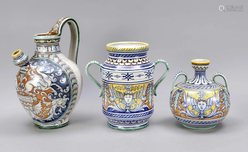 Three jugs, Deruta, Italy, 20th c.,