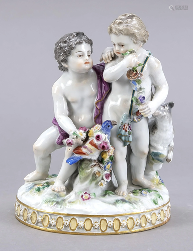 Cupids with lamb and parrot, Meissen