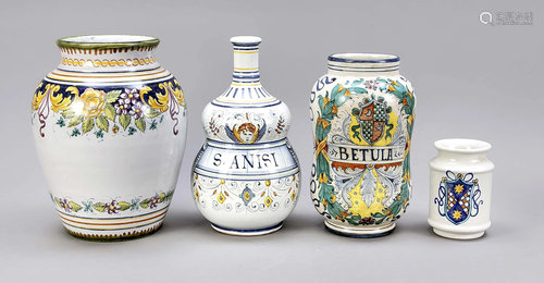 Four vessels, Italy, 20th c., majoli