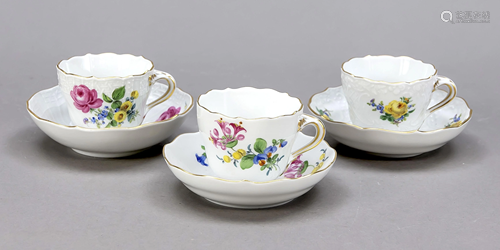 Three mocha cups, Meissen, 20th c.,