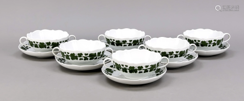 Six soup cups with saucers, Meissen,