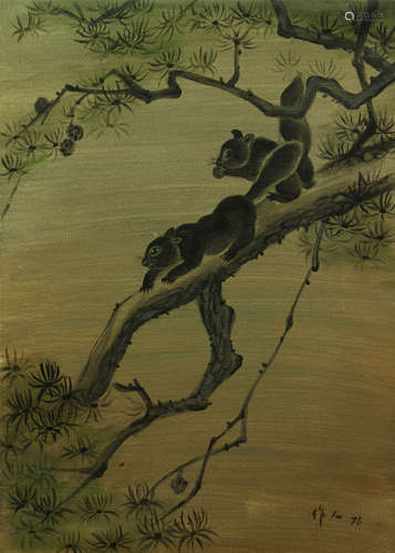 Twin Squirrels，Painting by Wu Zuoren