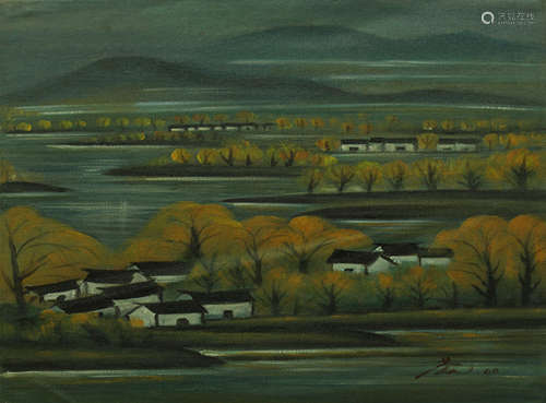 Chinese Landscape Oil Painting By Lin Fengmian