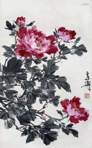 The Peony Flower，Chinese Painting by Wang Xuetao