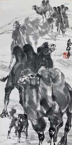 The Camels，Chinese Painting by Huang Zhou