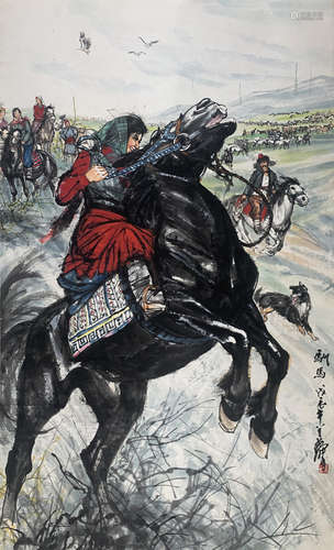 The Horse training，Chinese Painting by Huang Zhou