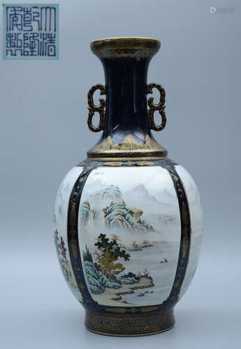 Qianlong Enamel Gilt Landscape Shangping Vase