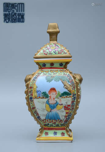 Qianlong Enamel Gilt Figure Vase