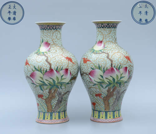 A Pair of Yongzheng Famille Rose Gilt Vase