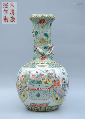 Kangxi Famille Rose Chilong Globular Vase