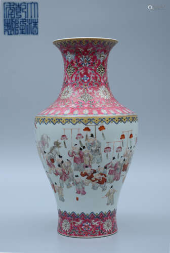 Qianlong Enamel Boys Flower Vase