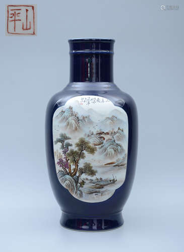 Powder Blue Landscape Shangping Vase