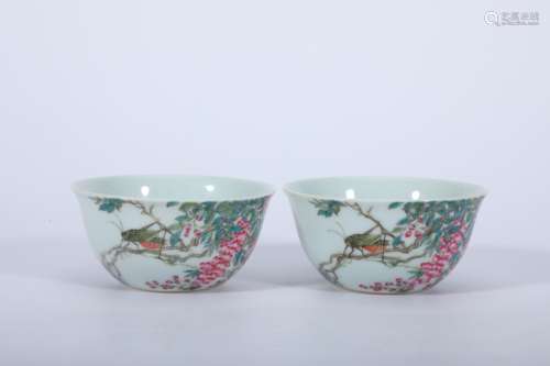 A Pair of Famille Rose Flower Cup