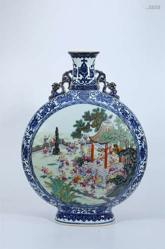 Blue And White Famille Rose Moon Flask