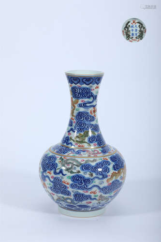 Blue and White Famille Rose Dragon Vase