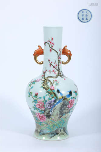 Enamel Bird-And-Flower Two Handles Vase