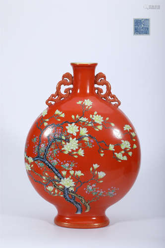 Red-Glazed Flower Moon Flask