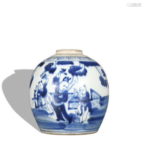 A blue and white 'figure' jar